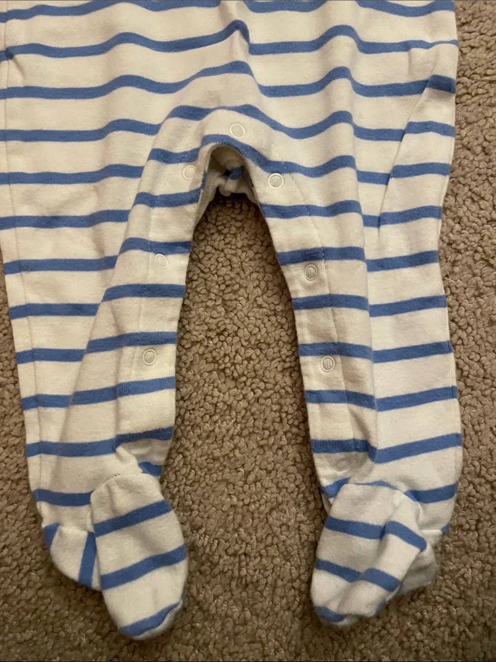 GAP White and Light Blue Striped Infant Footie with Floral Logo